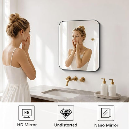 DESBING 16"x20" Bathroom Mirror for Over Sink, Black Framed Wall Mirror | High-Definition Shatterproof Vanity Mirror with Rounded Corner for Bedroom Living Room Entryway Horizontally or Vertically