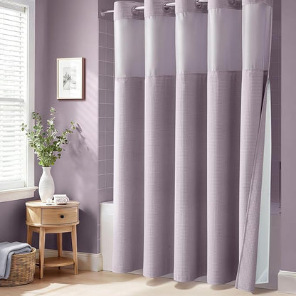 Lavender Hook Free Waffle Shower Curtain & Snap Fabric Liner,72x87 | Less Time to install, 3 in 1 Fabric Shower Curtain and Liner Set with Magnets, Extra Long, Shower Curtains for Bathroom