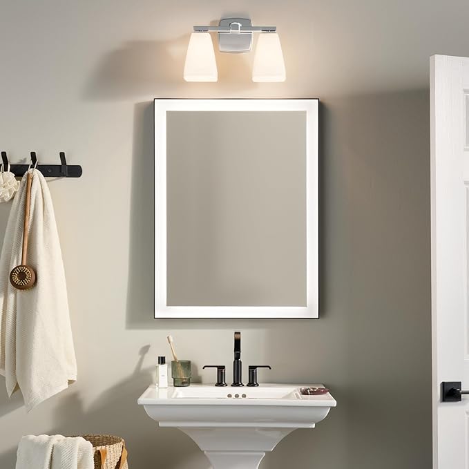 Kichler Marant 14.25" 2-Light Vanity Light with Opal Glass in Chrome, for Bathroom, Powder Room, Over a Mirror, (14.25" W x 9.5" H), 55215CH