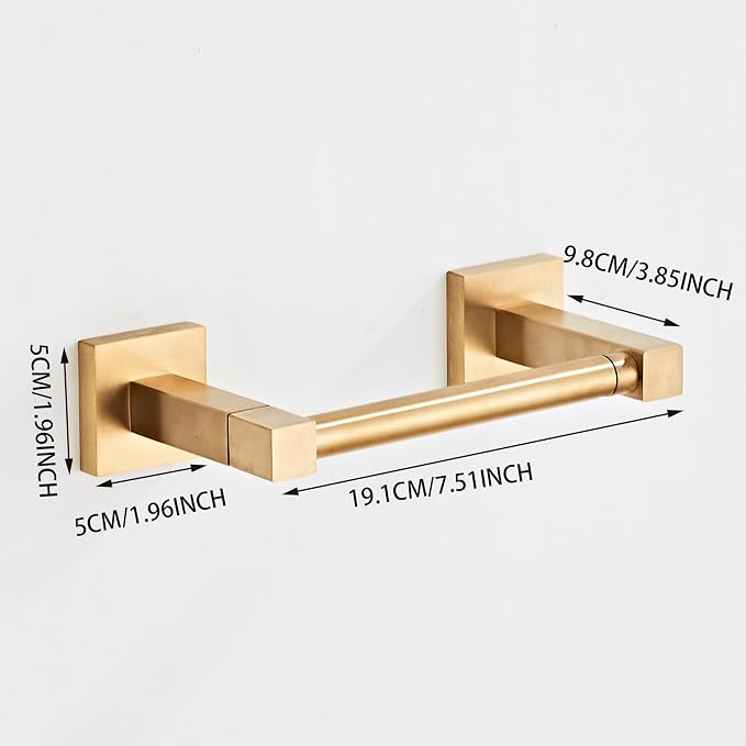 Brushed Gold Toilet Paper Holder Wall Mount, Bathroom Toilet Paper Holder for SUS 304 Stainless Steel, Double Post Pivoting Square Toilet Paper Roll Holder for Bathroom RV Paper Towels for TP