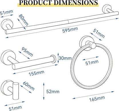 HOMOTEK 4 Pieces Bathroom Accessories Hardware Set, 24 inch Towel Bar, Towel Ring, Robe Hook, Toilet Paper Holder, Stainless Steel Rack Kit Wall Mounted, Matte Black