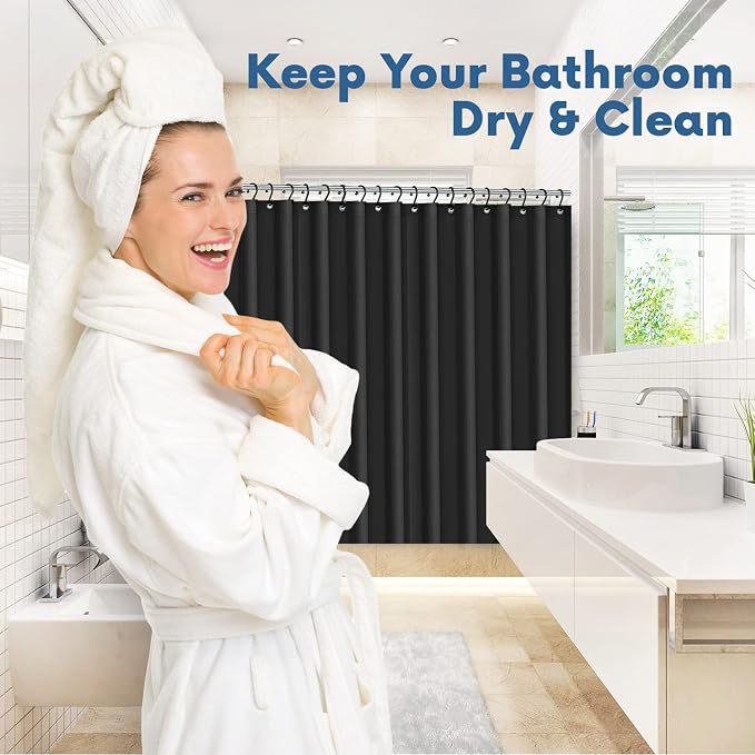 No Smell Shower Curtain Liner 72x72 Black - PEVA Plastic Shower Curtain for Bathroom, PVC-Free Waterproof Black Shower Liner with Metal Grommets and Magnet-Weighted Bottom Hem - Washable Liner