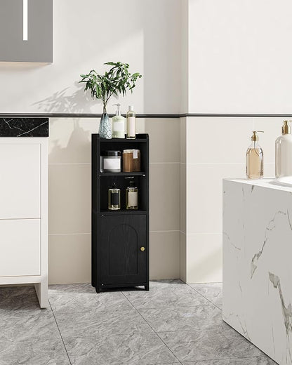 Hzuaneri Bathroom Storage Cabinet, Narrow Toilet Paper Cabinets with Doors | Small Corner Floor Cabinet with Doors and Adjustable Shelf, Bathroom Organizer for Small Spaces, Black BC29704X
