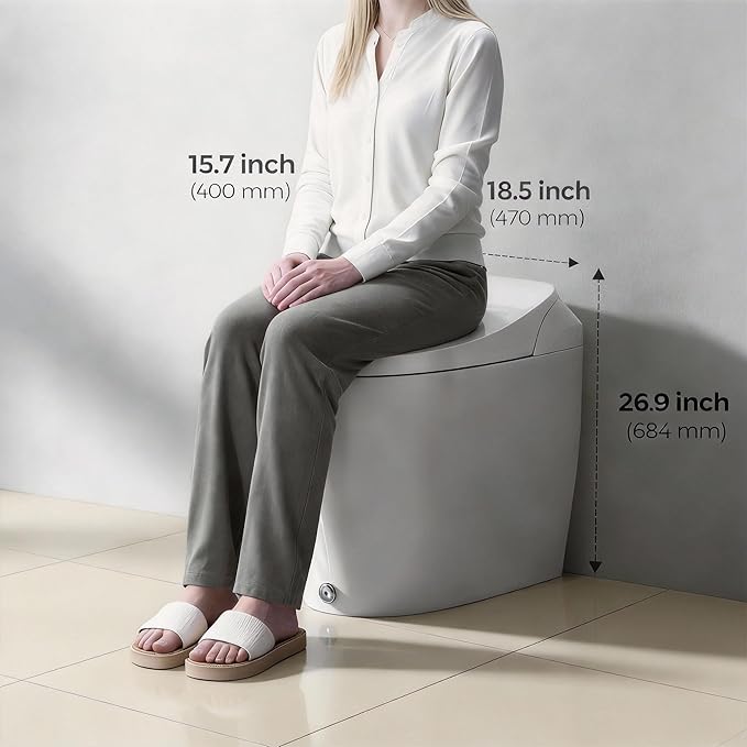 ‌VANCOCO Smart Toilets with Built-in Bidet,One-Piece Toilets with Toilet Bidet,Smart Toilets and Bidets with Night Light & Heated Seat,Warm Water Wash & Air Dryer