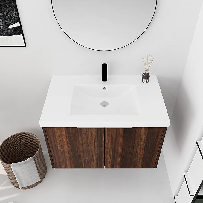 30" Bathroom Vanity with Sink, Single Sink Modern Bathroom Vanities Set, Wall-Mounted Bathroom Vanity, Floating Soft Close Door