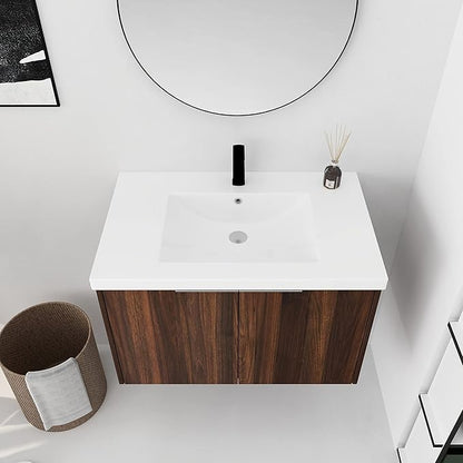 30" Bathroom Vanity with Sink, Single Sink Modern Bathroom Vanities Set, Wall-Mounted Bathroom Vanity, Floating Soft Close Door