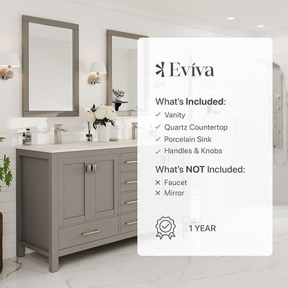 Eviva London 60 in. Gray Double Sink Bath Vanity with Carrara Quartz Top and Undermount Porcelain Sinks