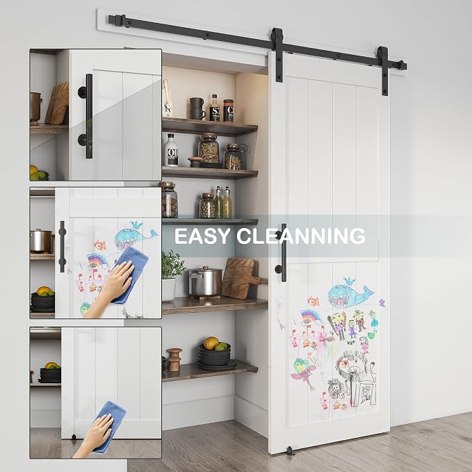 34''x80'' Sliding Barn Door with 6 Ft Barn Door Hardware Kit | Pre-Drilled Holes Easy Assembly - Include Installation Manual, Water-Proof PVC Surface, H-Frame, White