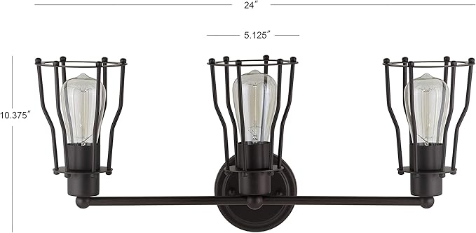 JONATHAN Y 24" Oil Rubbed Bronze Modern Industrial Metal Vanity Light, Bathroom Sconce for Mirror, Reversible 3-Light Wall Lamp with Metal Cage Shade for Hallway, LED Bulb Included (JYL7421A)