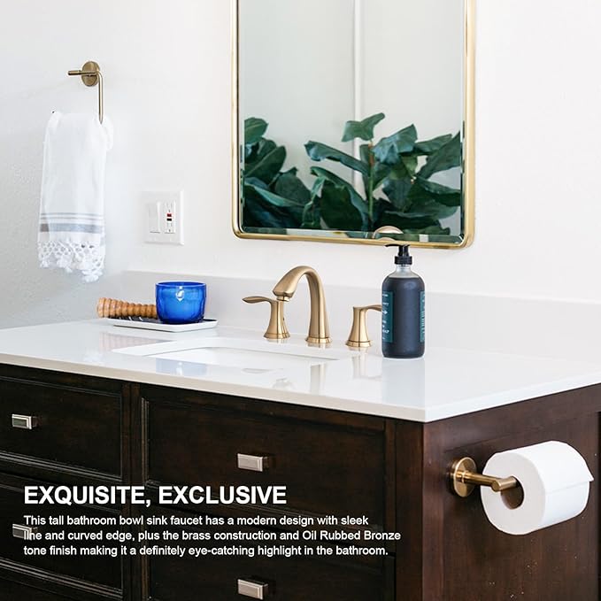 Lava Odoro Valenvoir Champagne Gold Bathroom Faucet for Sink 3 Hole, Gold 8 inch Widespread Bathroom Faucet 2 Handle Bathroom Sink Faucet for Vanity with Drain Assembly Supply line, BF405-CB