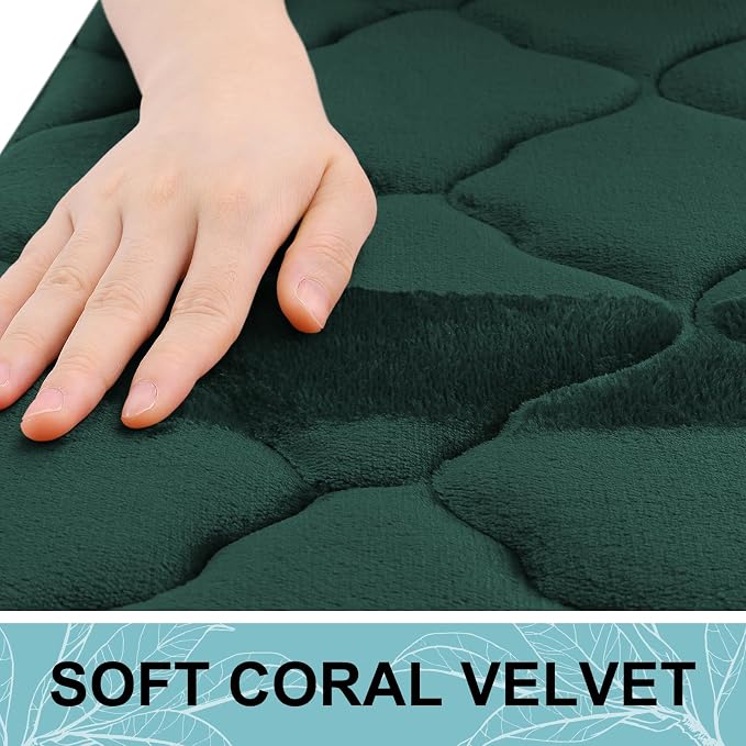 OLANLY Memory Foam Bath Mat Rug 36x24, Ultra Soft and Absorbent Bathroom Rugs, Non-Slip, Comfortable, Machine Washable Bath Carpet for Bathroom Floor, Tub Shower and Home Decor Accessories, Dark Green