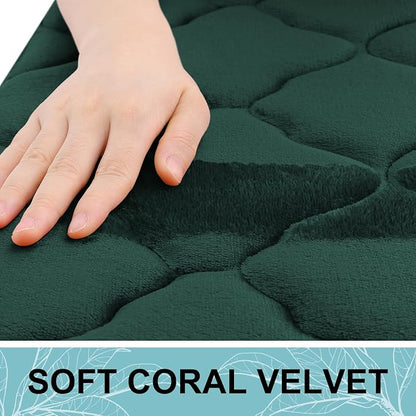 OLANLY Memory Foam Bath Mat Rug 36x24, Ultra Soft and Absorbent Bathroom Rugs, Non-Slip, Comfortable, Machine Washable Bath Carpet for Bathroom Floor, Tub Shower and Home Decor Accessories, Dark Green