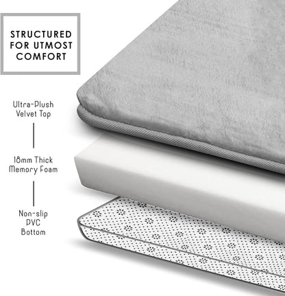 Clara Clark Bathroom Rugs, Velvet Memory Foam Bath Mat, Non-Slip, Machine Washable Bath Rugs - Dries Quickly, Ultra Soft Plush Bath Mats for Bathroom, 17 x 24, Silver