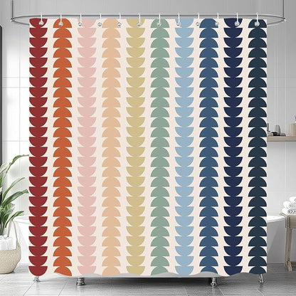 Modern Geometric Shower Curtain, Vintage Rainbow Mid-Century Abstract Art Design Bath Curtains for Bathroom, Colorful Semicircular Pattern Waterproof Polyester Fabric Bathroom Set 12 Hooks 72X72IN