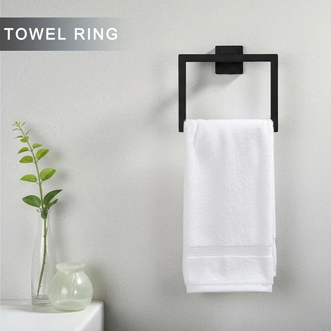24 Inch Stainless Steel Bathroom Towel Bar Set | 5-Pieces Matte Black Towel Rack Set Bathroom Hardware Set with Toilet Paper Holder with Shelf, Bathroom Accessories Set