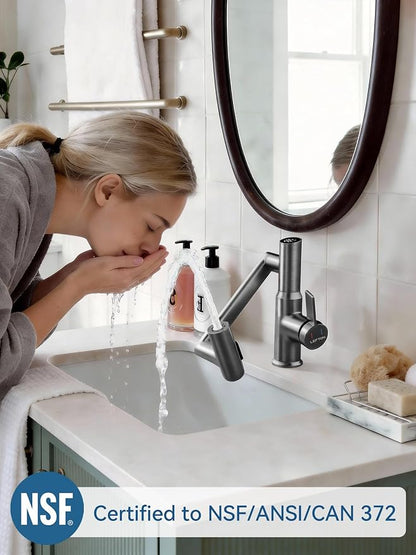 Rotatable Bathroom Faucet with Temperature Display in Fahrenheit (Batteries-Free), 3 Water Modes, Dark Grey, BF2204-2