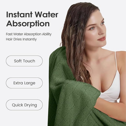 JML Pack of 4 Bath Towels, 30"x60", Large Microfiber Towel Set, Ultra Soft, Super Absorbent, Fast Drying, Perfect for Sauna, Shower, Pool, Sport, Travel, Fitness, SPA,Yoga, Coral Fleece-Olive-Green