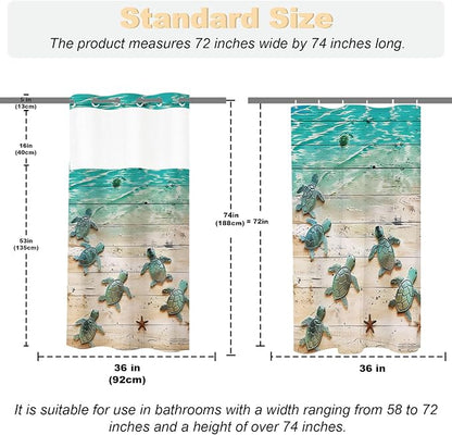 Nautical Green Beach Sea Turtle Theme No Hook Waffle Weave Shower Curtain with Snap in Liner Nautical Blue Bathroom Ocean Set 36 W x 74 H Inch Blue