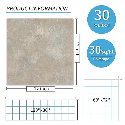 Art3d 30-Pack Peel and Stick Vinyl Floor Tiles, 12 x 12 in, Slate | Anti-Slip, Waterproof, Stain-Resistant, Simple to Clean, Durable, Premium Vinyl, Ideal for Kitchen, Dining Room, Bedrooms
