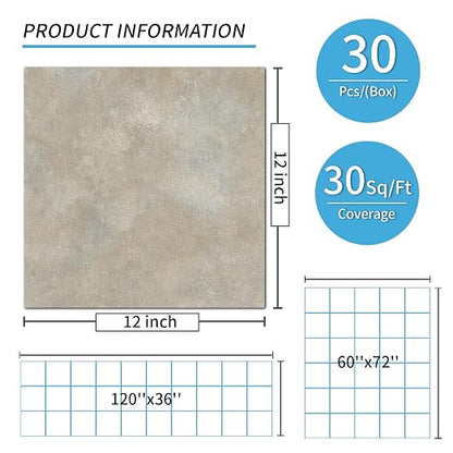 Art3d 30-Pack Peel and Stick Vinyl Floor Tiles, 12 x 12 in, Slate | Anti-Slip, Waterproof, Stain-Resistant, Simple to Clean, Durable, Premium Vinyl, Ideal for Kitchen, Dining Room, Bedrooms