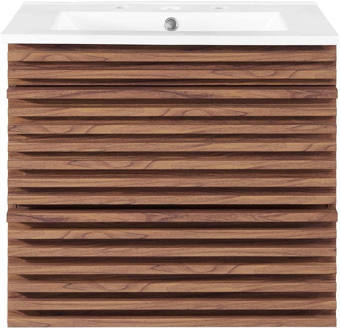 Modway Render 24" Wall-Mount Bathroom Vanity in Walnut White
