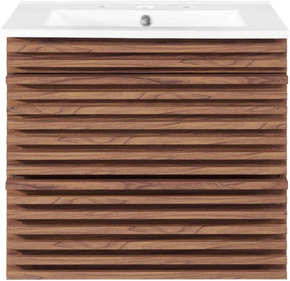 Modway Render 24" Wall-Mount Bathroom Vanity in Walnut White