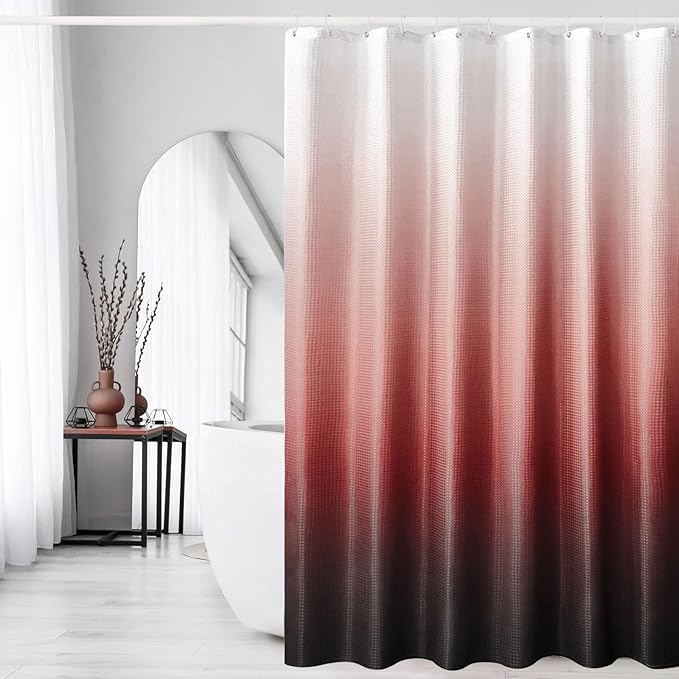 Red and Black Ombre Fabric Shower Curtain for Bath Decor, 72 x 72 | Red Black Gradient Fabric Shower Curtain, Cloth-Textured Bathroom Curtains Shower Set, Water Repellent and Machine Washable