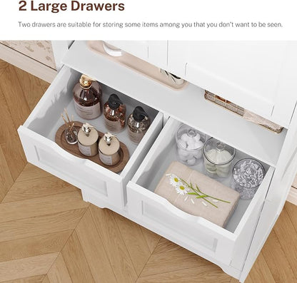 TEENFON 57.8" H Tall Bathroom Storage Cabinet with 4 Doors & 2 Adjustable Shelves, Freestanding Bathroom Cabinet with 2 Drawers, Kitchen Cabinets & Pantry, Cupboard for Kitchen, Dining Room, White