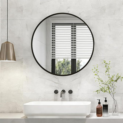 NEWBULIG 30 Inch Round Wall Mirror, Bathroom Mirrors for Over Sink | Metal Framed Circle Vanity Mirror, Wall Decor for Bedroom, Entryway, Anti-Rust, Tempered Glass, Hanging or Leaning, Black