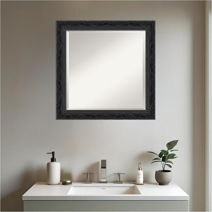 Amanti Art Black Bathroom Mirror for Over Sink, 24x24 Filigree Gloss Black Square Vanity Mirror, Medium Traditional Frame, Hangs Horizonally and Vertically, Bathroom Wall Decor, Beveled Edge