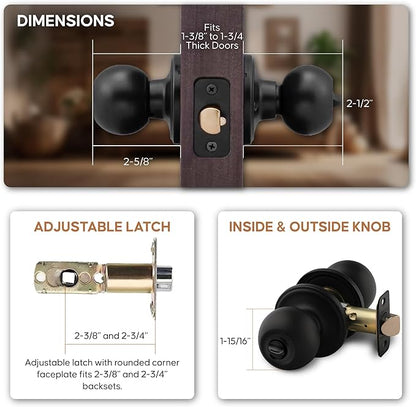 Copper Creek Privacy Interior Door Knob – ANSI Grade-3 Certified, Modern Heavy Duty Handle, Easy Install and Reversible for Bedroom, Bathroom and Closets – Matte Black (1 Pack)