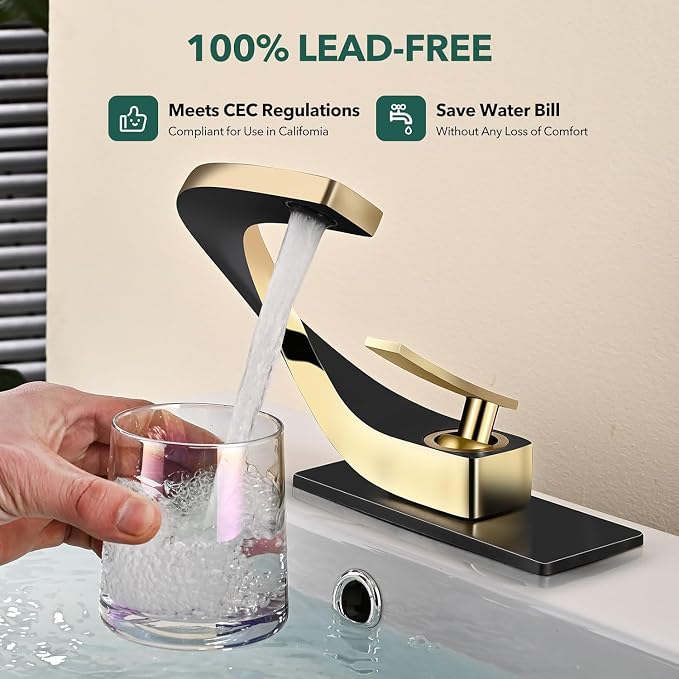 Single Hole Bathroom Sink Faucets,Brass Vainty Faucet Gold Black | Lead-Free, Single Handle Faucet for Sink, Vanity, RV, Lavatory, Suitable for 1 or 3 Holes Faucet