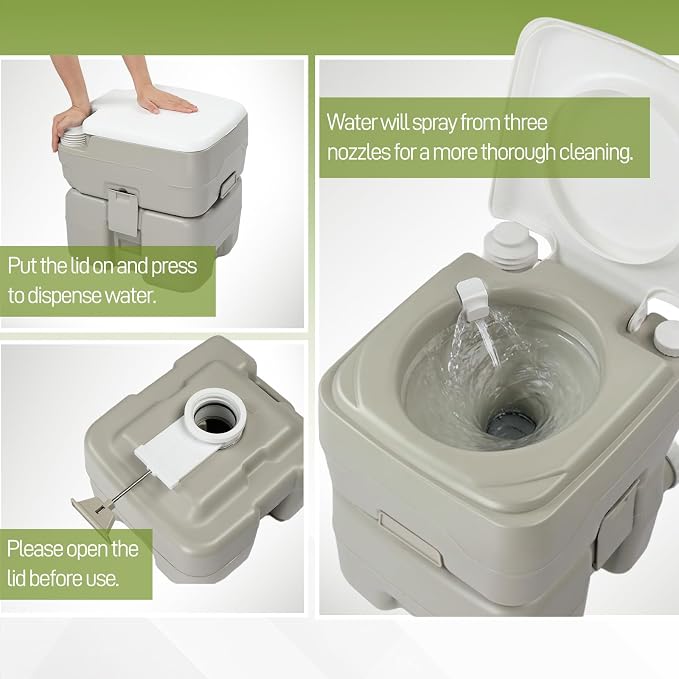 Outdoor Portable Toilet, 5.3 Gallon Waste Tank | Porta Potty with Pressure Pump Double Outlet Leak-proof Clips for Camping Travel RV Boat Truck