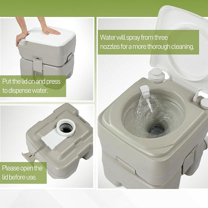 Outdoor Portable Toilet, 5.3 Gallon Waste Tank | Porta Potty with Pressure Pump Double Outlet Leak-proof Clips for Camping Travel RV Boat Truck