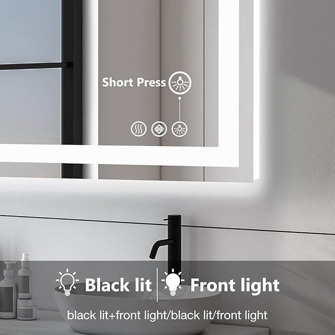 DUMOS 36.1"x36.1" LED Bathroom Mirror, Smart Anti-Fog Bathroom Vanity Mirror with 3 Color Temperatures, Dimmable, Memory Function
