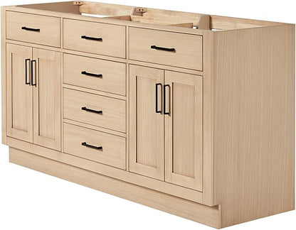 ARIEL Hepburn 66-inch Bathroom Vanity Base Cabinet,Solid Wood, 4 Soft Closing Doors, 6 Dovetail Drawers, White Oak