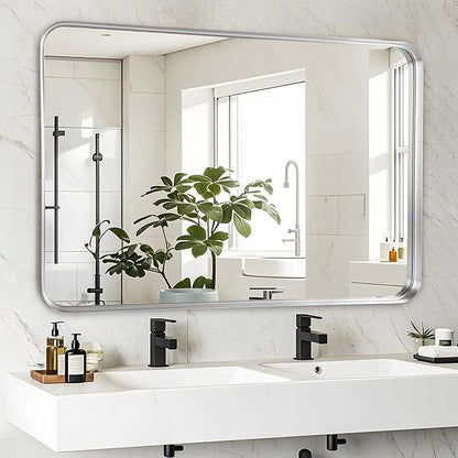 Fabuday Bathroom Mirror Silver 30x40 Inch - Matte Framed Rectangle Wall Mirrors for Over Sink, Bathroom Vanity Mirror, Farmhouse Decor, Horizontal or Vertical Hanging