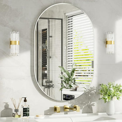 30"x36" Brushed Nickel Oval Bathroom Mirror for Over Sink, Vanity Mirror | Aluminum Alloy Frame, Clear Reflection, Rust-Resistant, Vertical or Horizontal, Wall Mount, Bedroom and Entryway