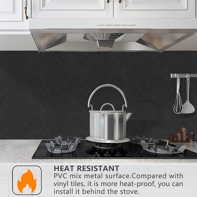 STICKGOO Arabesque Peel and Stick Backsplash Tile, Stick on Backsplash for Kitchen and Bathroom, Black Metal and Composite Mosaic Tiles (10 Sheets)