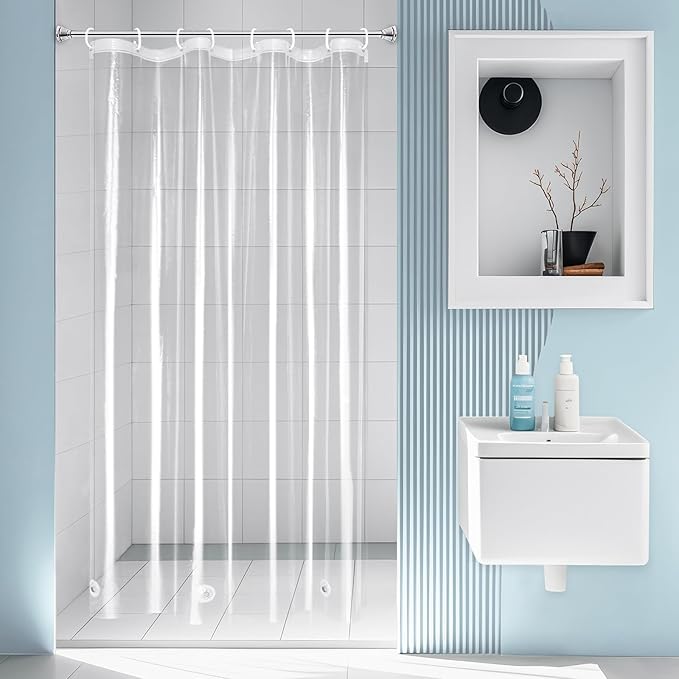 EurCross 48 inch Wide Shower Curtain Liner with 3 Magnets, 9G Heavy Duty Premium PEVA Clear Plastic Shower Curtain for Stall 48x72, 8 Metal Grommets