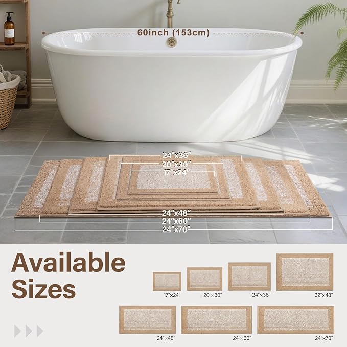 48x24 Long Bathroom Rugs Washable Non Slip, Beige Bath Mat for Bathroom Floor Tub, Soft Absorbent Quick Dry Mats for Shower,Bathtub,Home Decor
