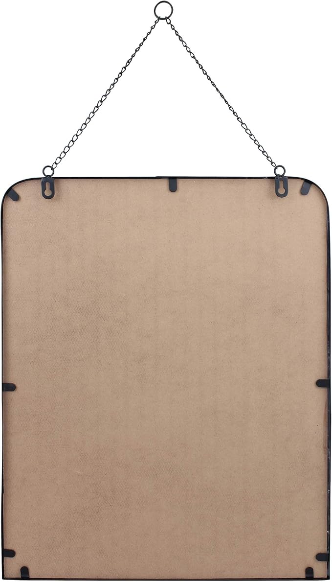 Stonebriar 21" x 16" Rectangle Black Metal Wall Mirror with Hanging Chain and Shelf, Decorative Industrial Decor for the Living Room, Bedroom, Bathroom, Hallway, and Entryway