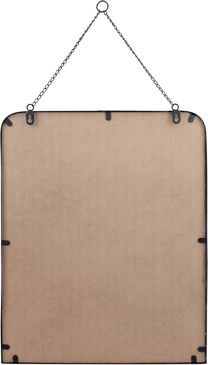 Stonebriar 21" x 16" Rectangle Black Metal Wall Mirror with Hanging Chain and Shelf, Decorative Industrial Decor for the Living Room, Bedroom, Bathroom, Hallway, and Entryway