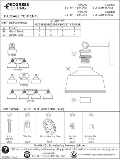 Progress Lighting P300397-163 Singleton Collection 3-Light Vanity Light Vintage Brass