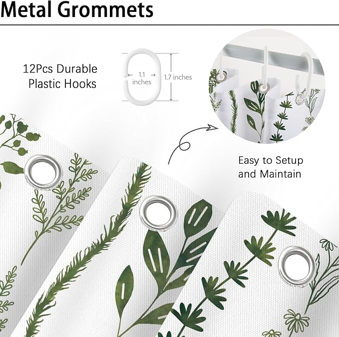 Boho Shower Curtain Waterproof Fabric Bath Curtain with Hooks 72x72 inch，Sage Green Modern Farmhouse Bathroom Decor