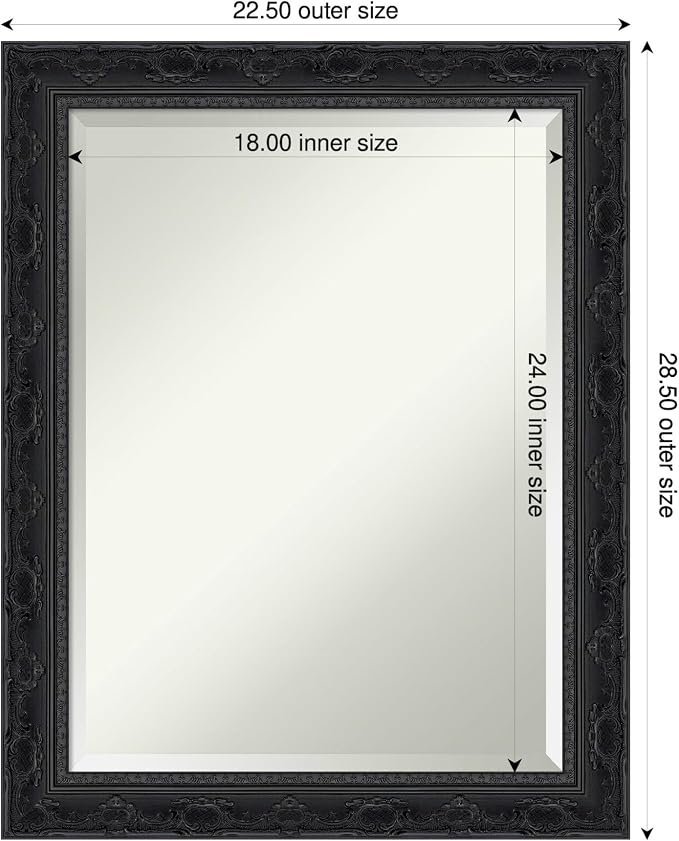 Amanti Art Black Bathroom Mirror for Over Sink, 28x22 Filigree Gloss Black Rectangle Vanity Mirror, Medium Traditional Frame, Hangs Horizonally and Vertically, Bathroom Wall Decor, Beveled Edge