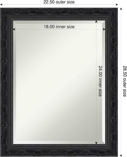 Amanti Art Black Bathroom Mirror for Over Sink, 28x22 Filigree Gloss Black Rectangle Vanity Mirror, Medium Traditional Frame, Hangs Horizonally and Vertically, Bathroom Wall Decor, Beveled Edge