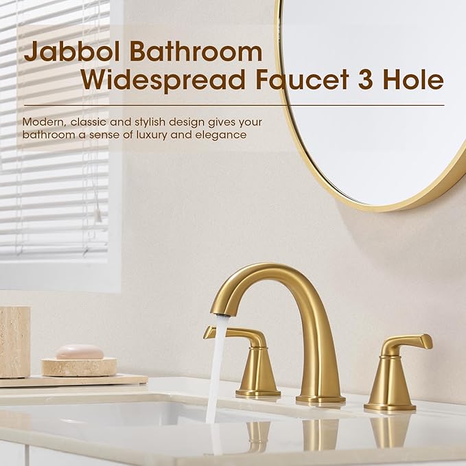 Gold Bathroom Faucet,Brushed Gold Bathroom Faucet,Brass Sink Faucets,Bathroom Faucet 3 Hole Brushed Nickel，with Pop Up Drain Supply Hose for Vanity,Lavatory RV Farmhouse
