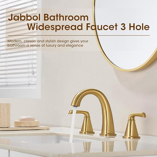 Gold Bathroom Faucet,Brushed Gold Bathroom Faucet,Brass Sink Faucets,Bathroom Faucet 3 Hole Brushed Nickel，with Pop Up Drain Supply Hose for Vanity,Lavatory RV Farmhouse