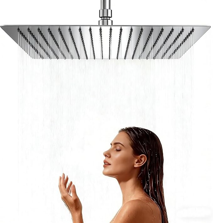 16 Inch Rain Shower Head,Rainfall Showerhead,Chrome | All Metal 304 Stainless Steel with 324 Silicone Nozzel, Full Body Coverage,Ceiling Mounted